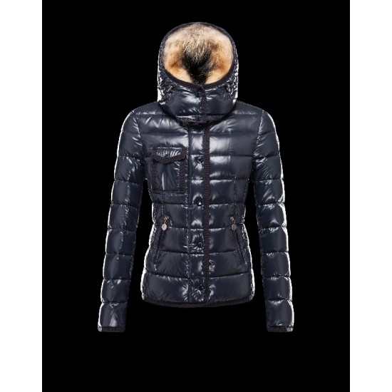 Moncler Armoise Detachable Fur Trimmed Blue Jackets Lacquered Nylon Womens 41224515ML