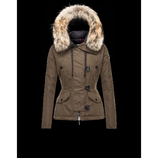 Moncler AYROLLE Turtleneck Detachable Military green Jackets Cotton/Racoon Womens 41456955TN