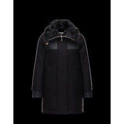 Moncler ERIDAN Turtleneck Fur Collar Black Jackets Wool/Nylon/Feather/Lambskin Womens 41473403IJ