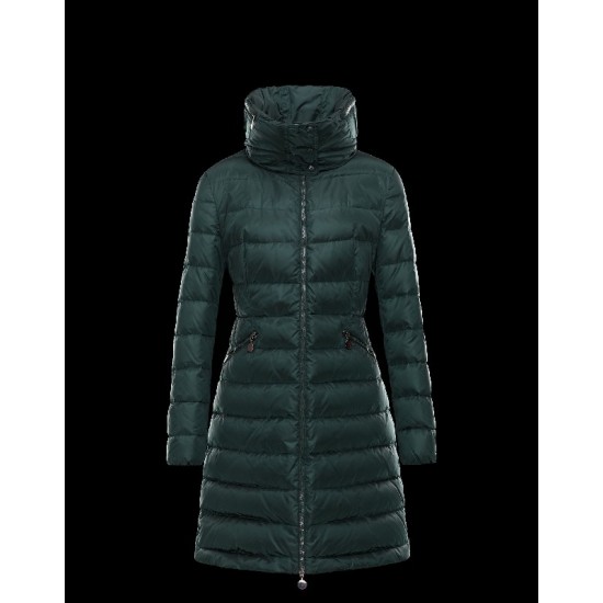 Moncler FLAMME Turtleneck Dark green Coats Nylon/Polyamid Womens 41381023QT