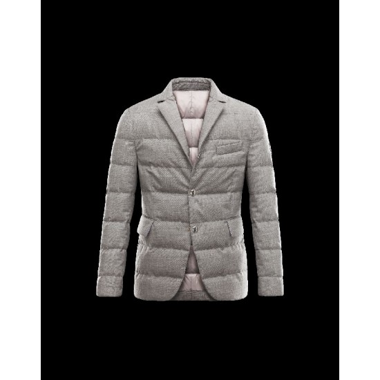 Moncler GAMME BLEU Classic Neckline Light grey Overcoats Laminated Wool Mens 41459919GC