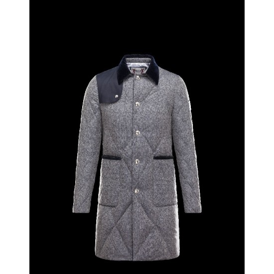 Moncler GAMME BLEU Velvet Collar Grey Coats Technical Fabric/Polyamide Mens 41472645UF