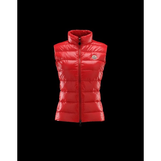 Moncler Ghany Mock Neckline Red Waistcoats Nylon/Polyamid Womens 41236562OQ