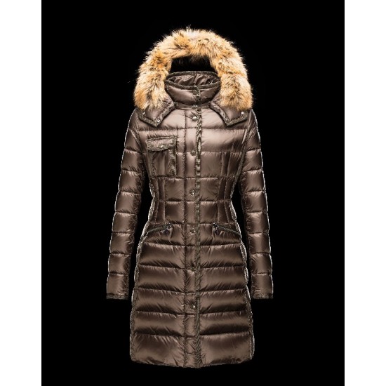 Moncler HERMIFUR Ultralight Detachable Turtleneck Dark green Coats Nylon/Racoon Womens 41456718FK