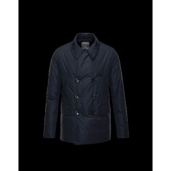 Moncler LARRY Double-Breasted Lapel Collar Dark blue Overcoats Polyester/Polyamide Mens 41459675VQ