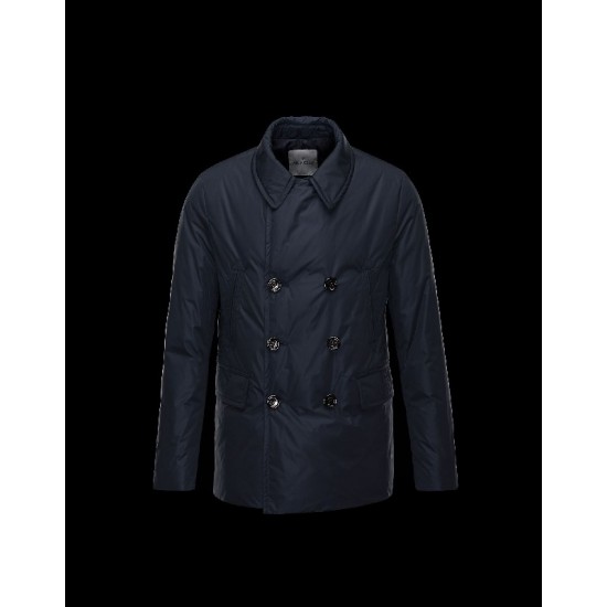 Moncler LARRY Double-Breasted Lapel Collar Dark blue Overcoats Polyester/Polyamide Mens 41459675VQ