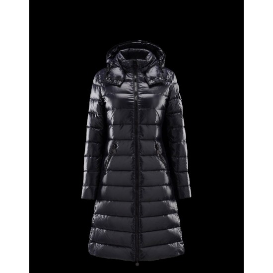 Moncler Moka Detachable Hood Blue Coats Lacquered Nylon Womens 41224531MN